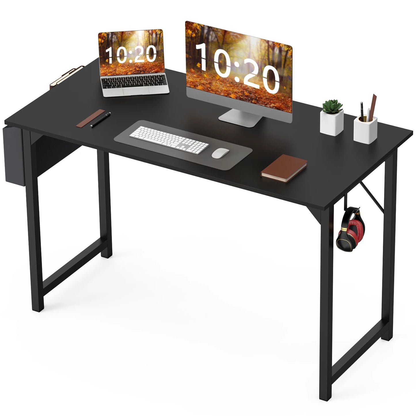 Computer Desk - Compact For Small Spaces - Side Storage & Hook- Modern Simple Style - Writing Study Office Gaming Table