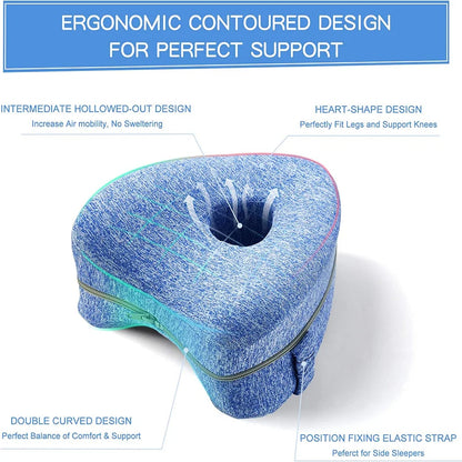 Side Sleeper Leg Pillow with Strap | Memory Foam  | Knee, Leg, Back, Hip, Thigh & Spine Support Cushion