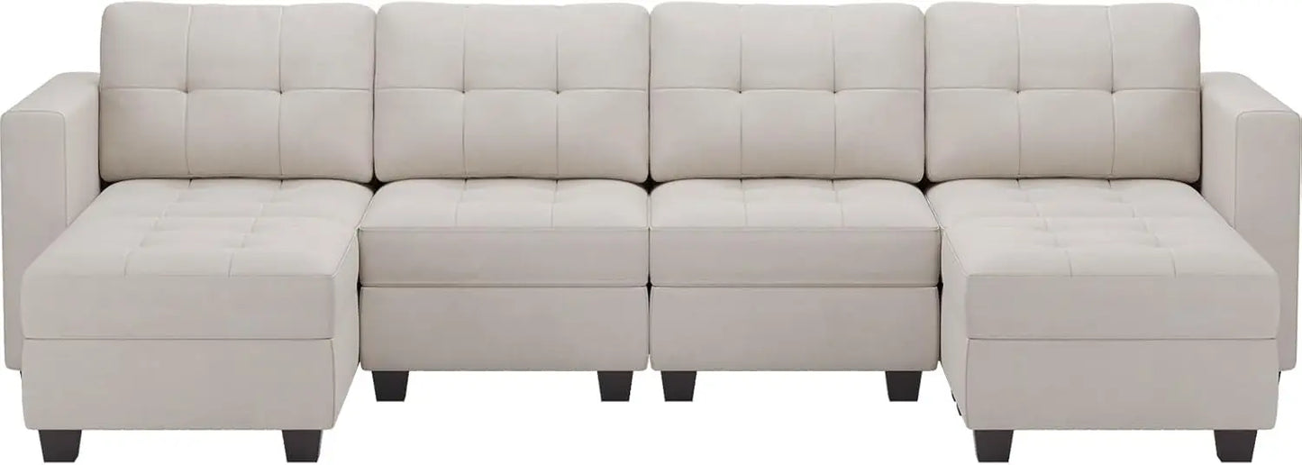 U-Shaped Modular Sectional Sofa, Modular Couch with Storage Seats, 6 Seat Convertible Sofa with Reversible Chaise