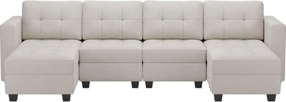 U-Shaped Modular Sectional Sofa, Modular Couch with Storage Seats, 6 Seat Convertible Sofa with Reversible Chaise