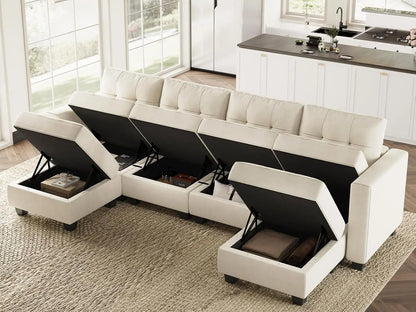 U-Shaped Modular Sectional Sofa, Modular Couch with Storage Seats, 6 Seat Convertible Sofa with Reversible Chaise