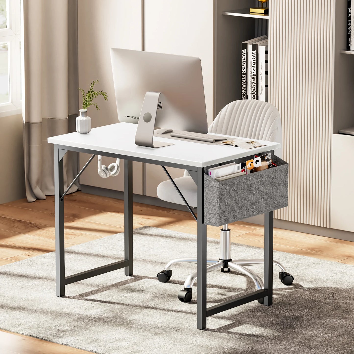 Computer Desk - Compact For Small Spaces - Side Storage & Hook- Modern Simple Style - Writing Study Office Gaming Table