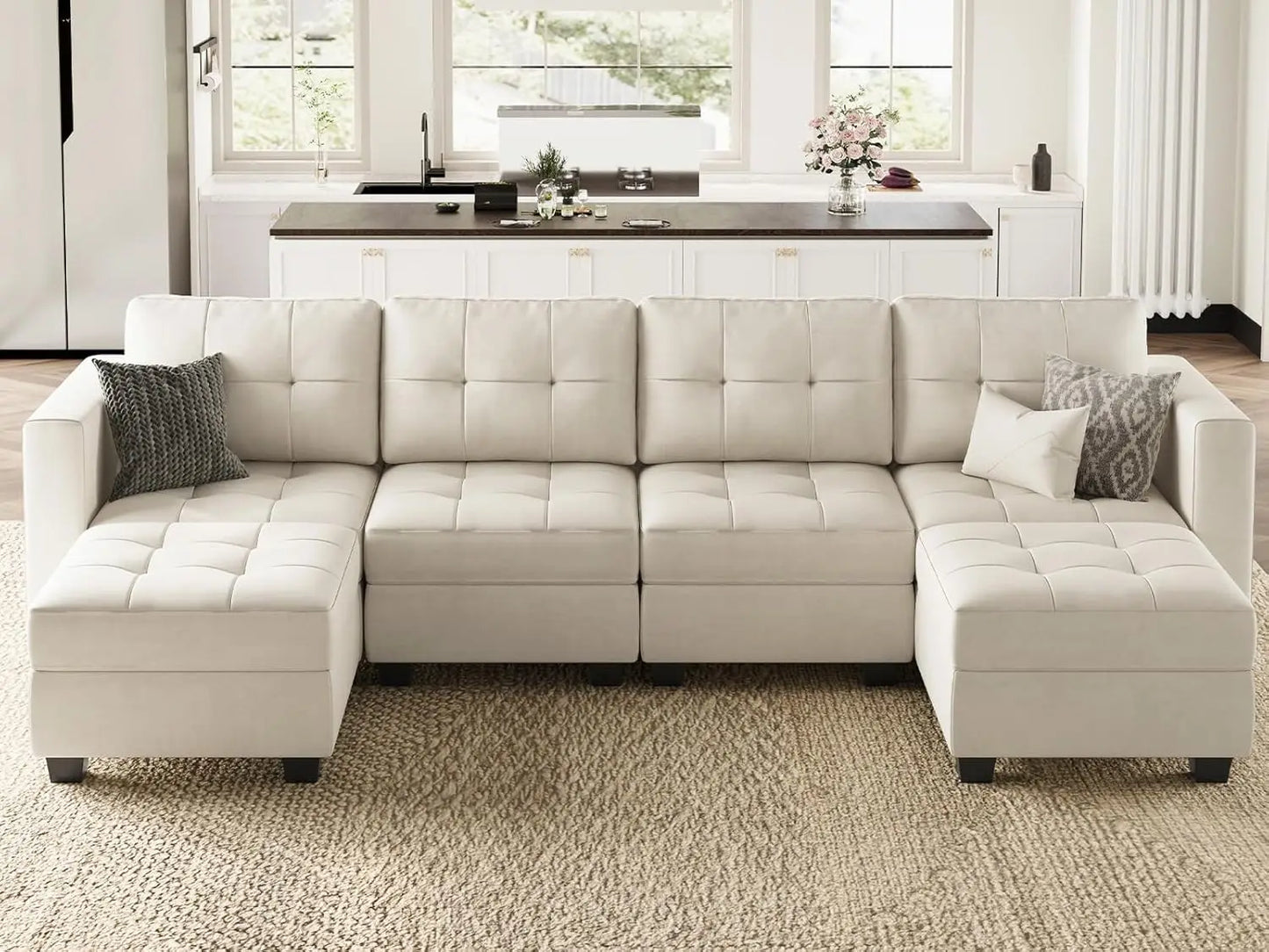 U-Shaped Modular Sectional Sofa, Modular Couch with Storage Seats, 6 Seat Convertible Sofa with Reversible Chaise