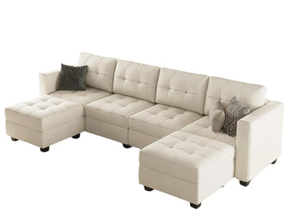 U-Shaped Modular Sectional Sofa, Modular Couch with Storage Seats, 6 Seat Convertible Sofa with Reversible Chaise