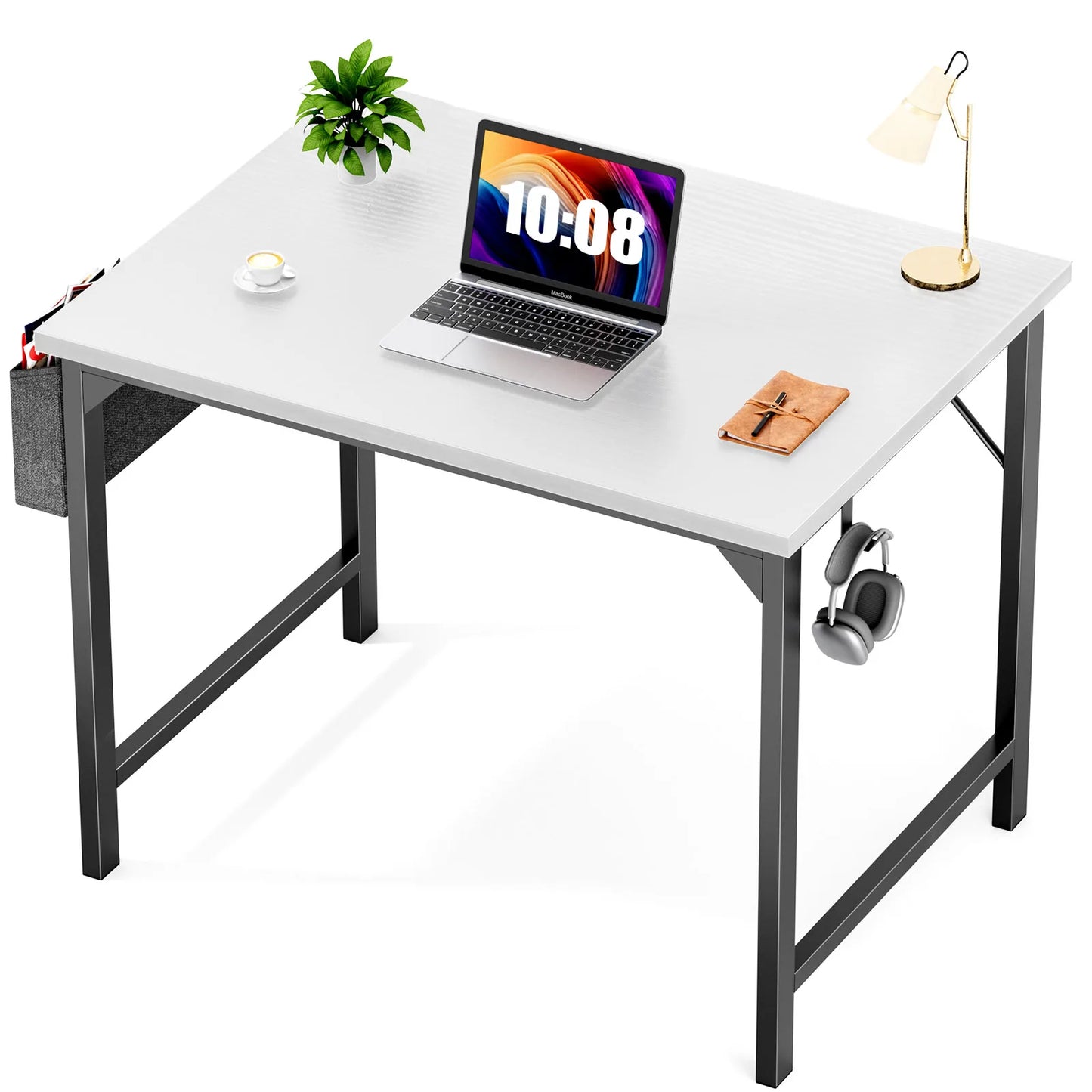 Computer Desk - Compact For Small Spaces - Side Storage & Hook- Modern Simple Style - Writing Study Office Gaming Table